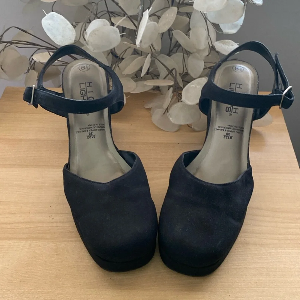 Vintage 90s Black Highlights platform ankle Mary Jane - Picture 1 of 4